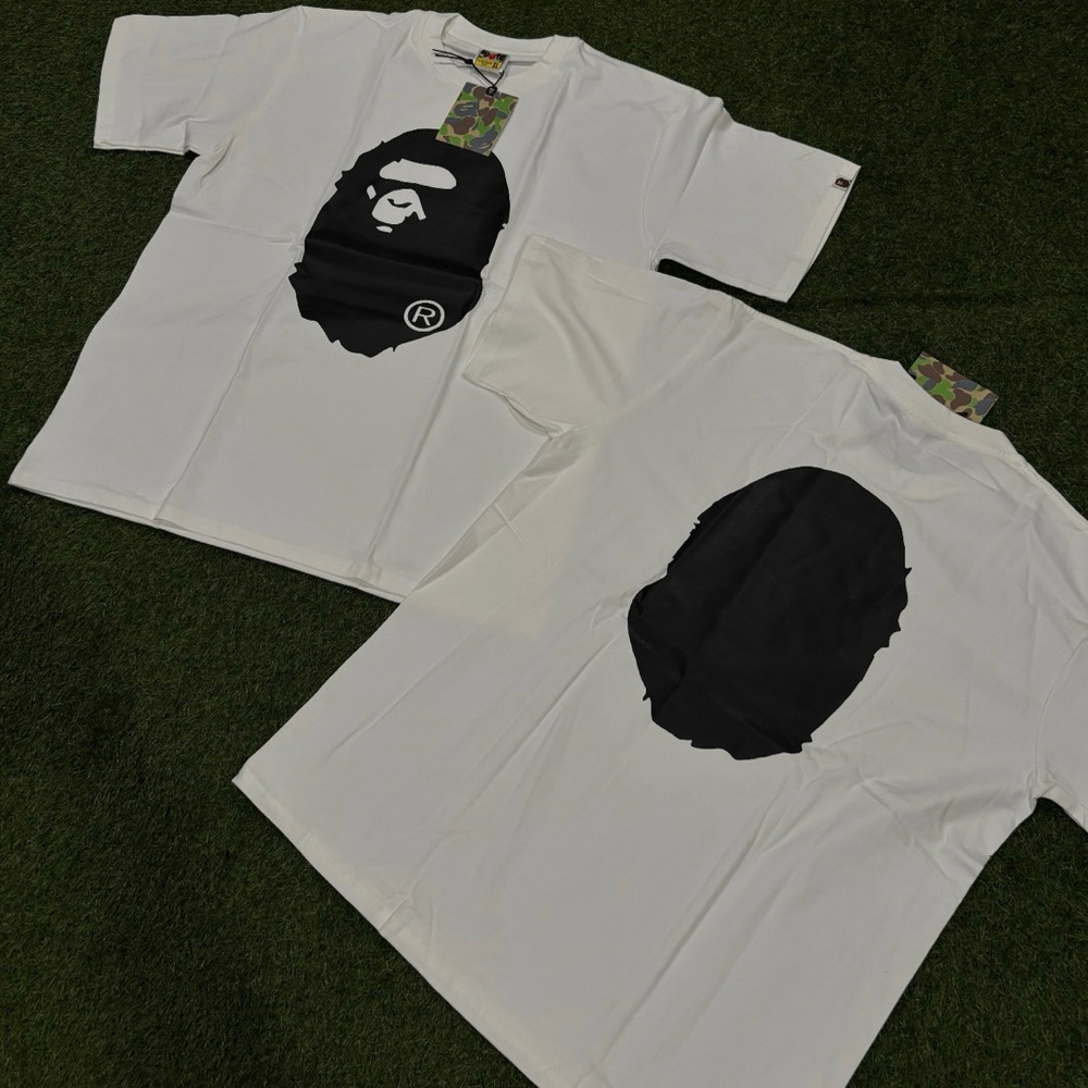Bape White Tee with Black Ape Head Graphic
